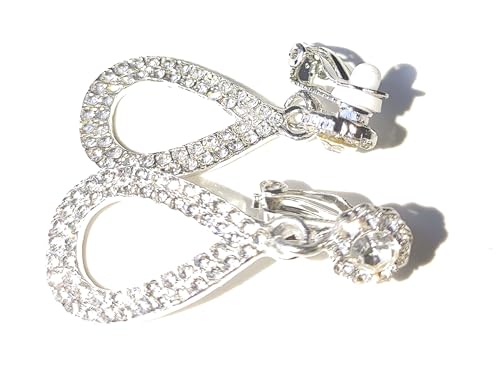 Clip-on Earrings Teardrop Crystal Rhinestone Dangle Earrings Gold or Silver Tone 2 inch L2