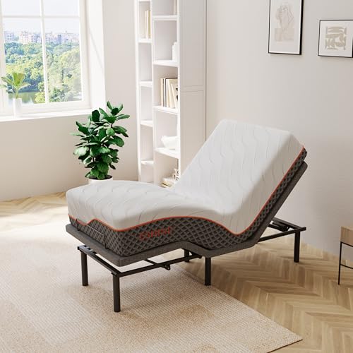 ESHINE 12" Hybrid Mattress Twin XL + Adjustable Bed Frame Mattress(Medium) - Luxury Gel Memory Foam, Upholstered Bed Frames with Massage, USB, Under Bed Night Light, Head and Foot Incline, Twin XL