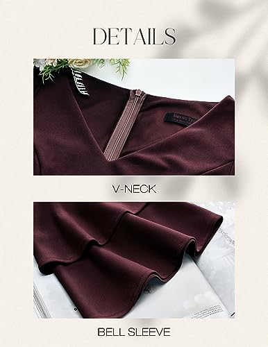 Image of DRESSTELLS Women's Cocktail Dress Summer Wedding Guest Party Vintage 3 /4 Bell Sleeve V Neck A-Line Dress