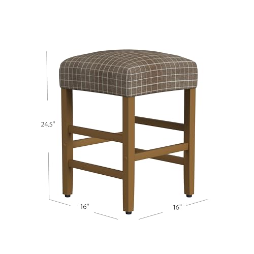 Image of HomePop Open-Back Counter Stool, 24-Inch, Brown Window Pane Print