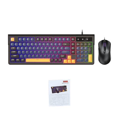 Ensemble clavier et souris de jeu RVB filaire ergonomique noir et bleu Domary à 98 touches