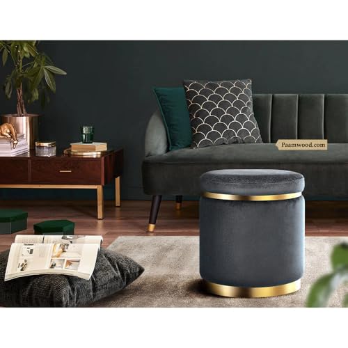 Image of Paamwood Velvet Sitting Stool - Luxurious Ottoman Footrest for Bedroom & Living Room, Wooden Sofa Side Stool, Makeup Chair, Pouf for Home & Office Decoration (Black of 6)