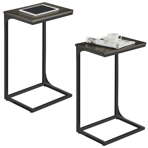 VASAGLE C-Shaped End Table, Set of 2, Side Table for Sofa, Couch Table with Metal Frame, Small TV Tray Table for Living Room, Bedroom, Ebonized Oak Finish and Black Ebonized Oak Finish + Bla