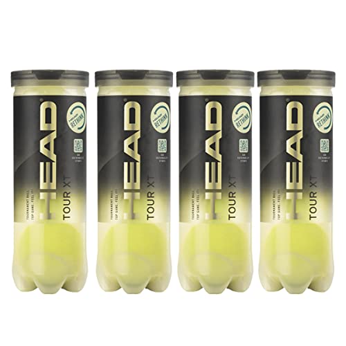 Image of HEAD Tour XT Tennis Balls | for Professional Tournaments | Superior Touch | Optimized Control | Extended Longevity | Recommended for Hot Temperatures & Fast Clay & Hard Courts | 12 Balls (4 Cans)