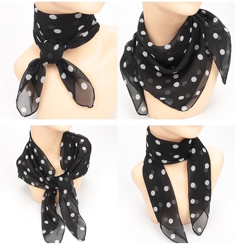 INOGIH Polka-Dot Chiffon-Sheer-Square Neck-Head-Scarf for Women Hip-Hop- Scarf 1950s Party Halloween-Costume2