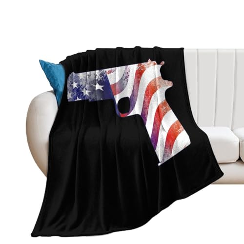 Guns with U.S. Flag Soft Flannel Blanket Throw Fashion Plush Blankets Lightweight Throws for Couch Bed 50