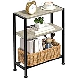 Narrow Side Table for Small Space, 2-Tier Small End Table with Shelf Holder, Slim Nightstand, Skinny Snack Couch Table in Living Room, Bedroom, Study, Kitchen and Balcony (Greige)