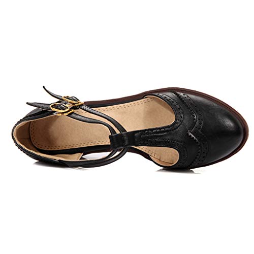 MIOKE Women's T-Strap Mary Jane Pumps Retro Round Toe Platform Chunky Heel Brogue Vintage Oxford Shoes4