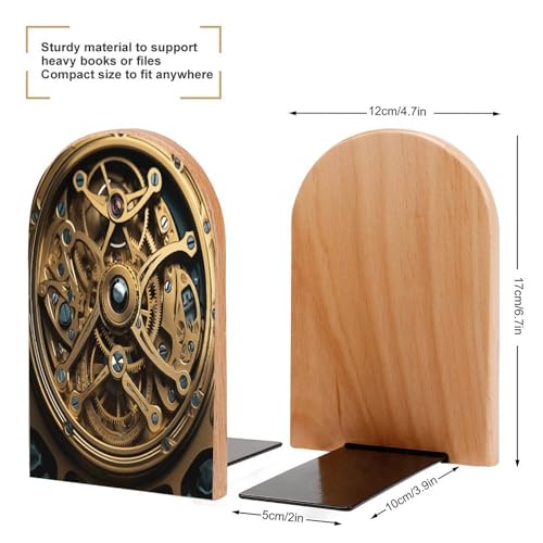 Sujetalibros de madera modernos Steampunk Gears decorativos para el estudio y despacho en casa 3