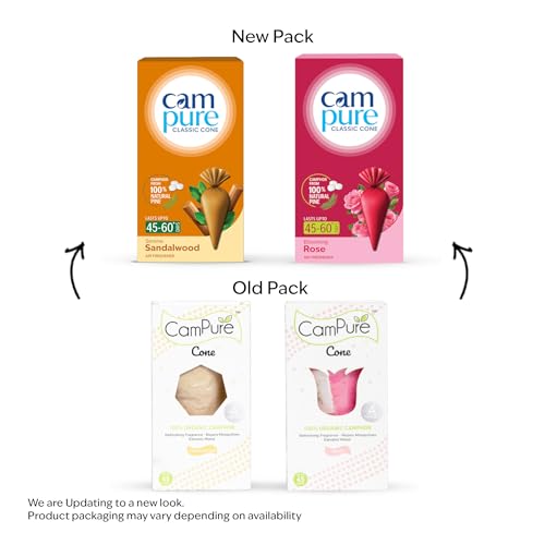 Image of CamPure Camphor Cone (1 Sandalwood + 1 Rose) Pack Of 2-100% Organic | Air Freshener For Car, Wardrobe, Office Cabin's, Drawers, Travel Bag & Bathroom