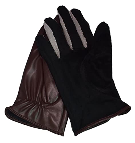 AZYOUNG Luvas masculinas de couro sintético macio para inverno outono preto marrom e veludo grosso p