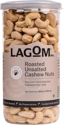 Image of Lagom Roasted Unsalted Cashew Nuts 500g | Dry Roasted Kaju | Small Batch, Crunchy & Buttery | No Preservatives | Vegan, Gluten Free, Non-GMO (Pack of 1)