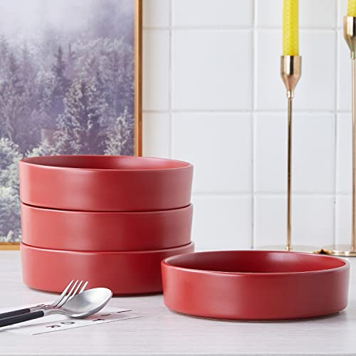 Image of Stone Lain Cleo Stoneware 32-Piece Modern Dinnerware Set, Plates and Bowls, Red, Service for 8, Microwave & Dishwasher Safe