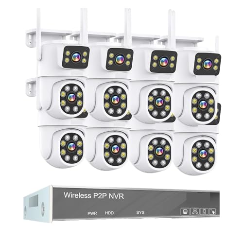 De CCTV Inalámbrico H.265 3 MP, 4 Y 5 , Audio Bidireccional, Impermeable, WIFI, IP, Seguimiento Automático, PTZ, 10 Canales, NVR, Kit Videovigilancia DeteccióN De Movimiento.(2T,4MP 8 Dual Lens Cam)