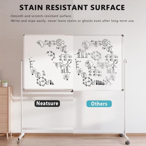 Image of Large Rolling Whiteboard on Wheels, 72 inch x 40 inch Double-Sided Mobile White Board with Stand, Portable Standing Magnetic Dry Erase Board Easel for Home Office Classroom School, Silver