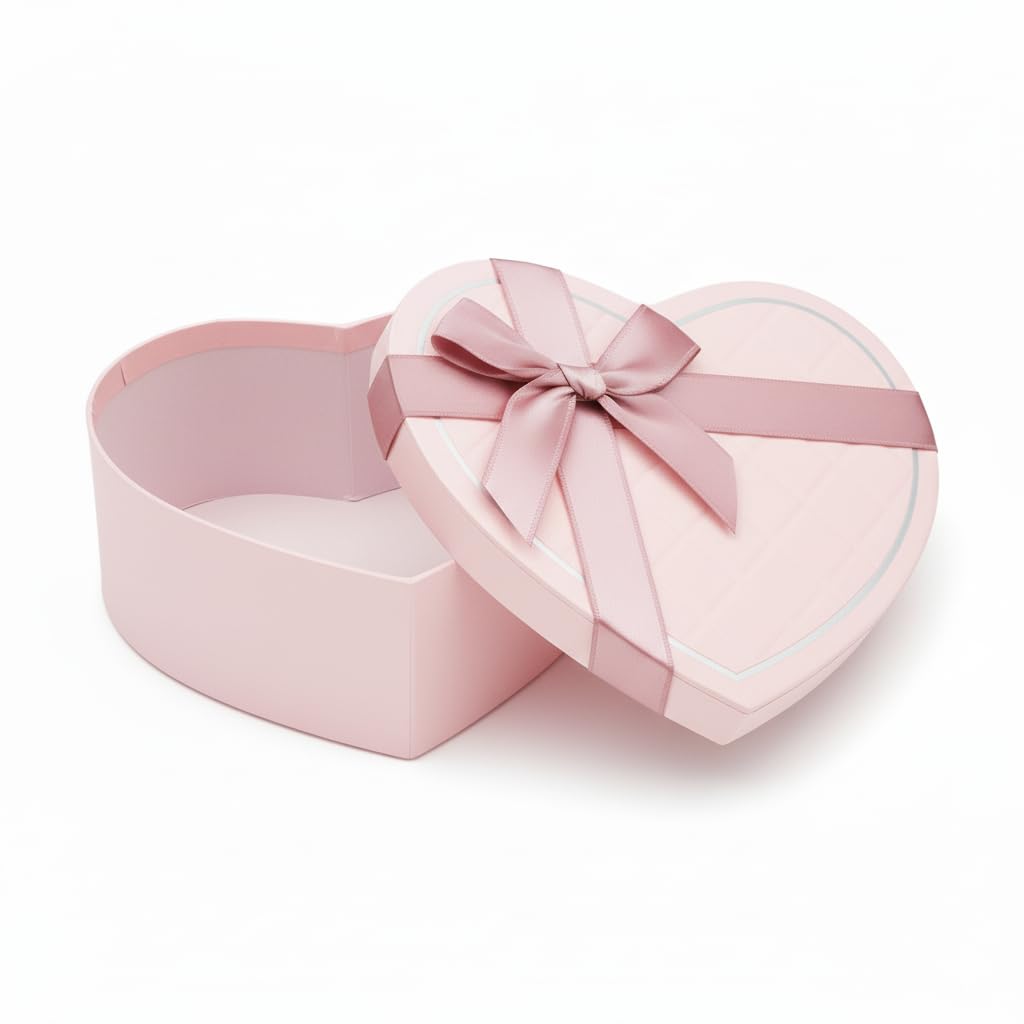 Emartbuy Heart Shaped Pink Rigid Gift Box with Ribbon 18.5 × 17 × 7.5 cm