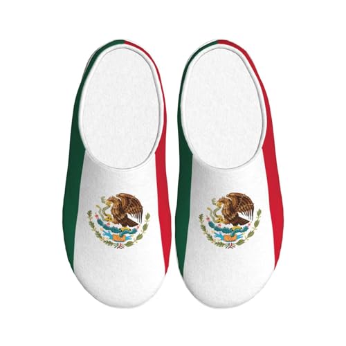 Cozy Flag of Mexico print Slippers Indoor and Outdoor Fuzzy House Shoes Anti-Skid Sole Gifts for Women Indoor Scuff