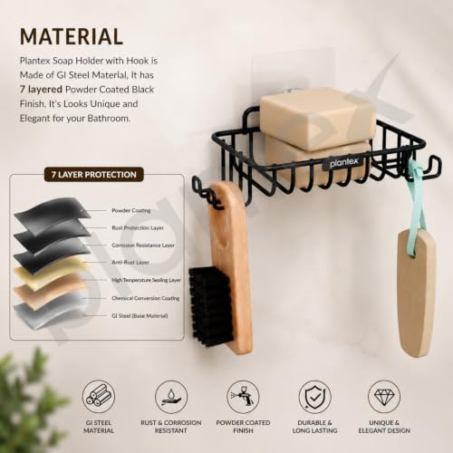 Image of Plantex Self Adhesive GI Stee Soap Holder with Hook for Bathroom /Soap Stand /Wall Mounted Soap Holder Bathroom Accessories - (Black)