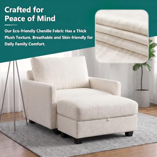 Image of Single Sofa with Storage Ottoman, 38 inch Modern Couch for Living Room