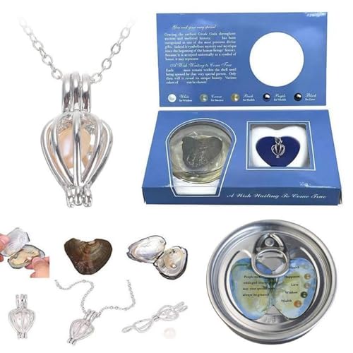 Wish Pearl Necklace Kit for Valentines Day DIY Jewelry Making Kit with Hidden Cultured Pearl in Oyster & Heart Locket Romantic Surprise Gift for Her (Necklace 1 Set)