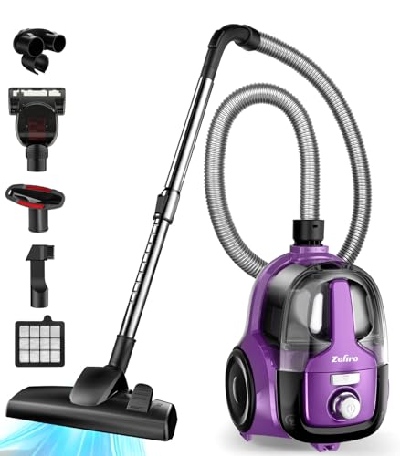 Image of Zefiro Canister Vacuum Cleaner, Bagless Canister Vacuum for Home, Powerful Suction, Auto Cord Rewind, HEPA Filter, Corded Vacuum for Hard Floors, Carpet, Apartment /Rental Friendly(Purple&Gray)
