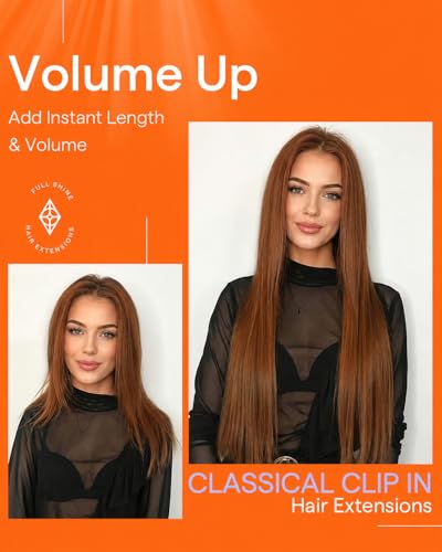 Image of Full Shine Hair Extensions Real Human Hair Clip ins Auburn Brown | Short Clip in Hair Extensions, for Cosplay, for Bob Cut, 10 Inch 7 Pcs 95g