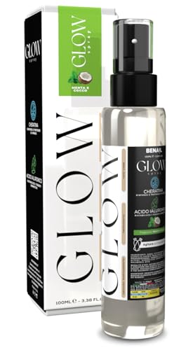Glow Spray para cuidado de manos en aerosol, queratina y ácido hialurónico (100 ml, menta y coco)