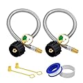 ABYDA 12 Inch RV Propane Hoses with Gauge 2 Pack, Stainless Steel Braided Camper Tank Hose, RV Propane Hose for Standard Two-Stage Regulator, 40Lb 250PSI, 1/4" Male NPT/QCC1 Type1 Inlet
