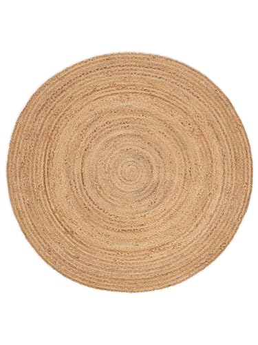 CarpetFine Alfombra de Yute Nele Redonda Color Natural Beige Ø 60 cm Tejido a Mano con Yute | Alfombra Natural Moderna Uni Boho Tejido Plano Redonda para salón, Dormitorio, Pasillo y Cocina