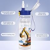 wooshwa Tritan butelka na wodę do szkoły dla dzieci, 550 ml, szczelna butelka na wodę 2 w 1, ze zdejmowaną słomką typu pop-up, nadaje się do mycia w zmywarce (wózek budowlany)