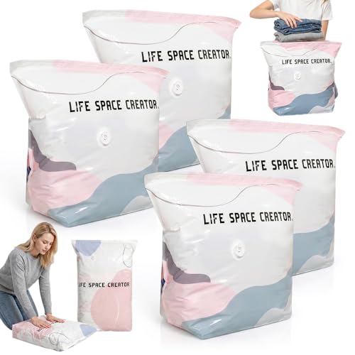 Image of No-Pump Vacuum Storage Bags, Upgraded 3D Vacuum Storage Bags, Portable Large Clothes Compression Bags for Household Use, Convenient Cube Storage Bag for Clothes, Comforters, Blankets (4, 19.6*27.5in)