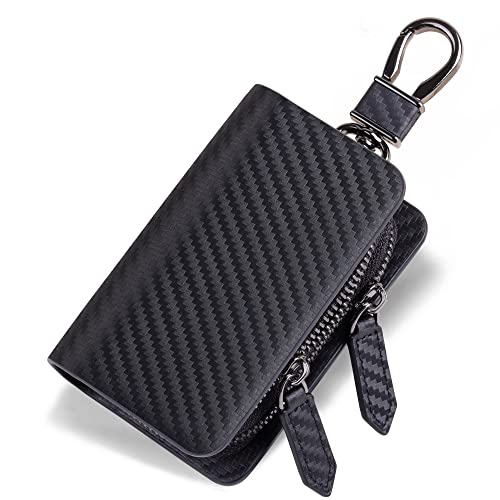 Image of VISOUL Car Key Case Holder Double Zipper, Leather Car Smart Key Fob Case with Keychain for Men and Women
