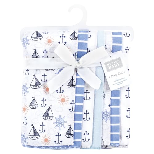 Image of Hudson Baby Cotton Flannel Burp Cloths 7-Pack, Sunshine And Sailboats, One Size