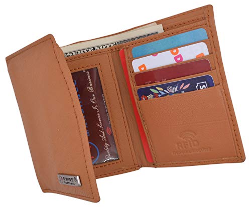 RFID Blocking Men's Trifold Logo Wallet-Sleek and Slim Includes ID Window and Credit Card Holder (Tan)3