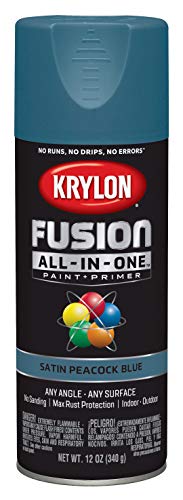 Image of Krylon Fusion All-In-One Adhesive Spray Paint for Indoor /Outdoor Use, 12 oz, Peacock Blue