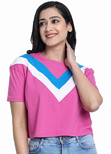 Image of JUNEBERRY Women's Cotton Half Sleeve Crop Top(JB 117 Pink L Magenta Large)