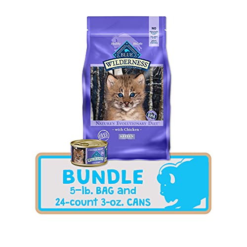 Image of Blue Buffalo Wilderness High Protein, Natural Grain Free Kitten Food Bundle - Chicken (5-lb Dry Food + 3oz cans 24ct)