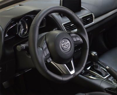 Vista 4 de CORKSPORT - Volante de cuero de alto rendimiento hecho para Mazda 3 2014-2016, CX5 2013-2016, 2016 + CX3 - Negro (AXM-9-342-10)
