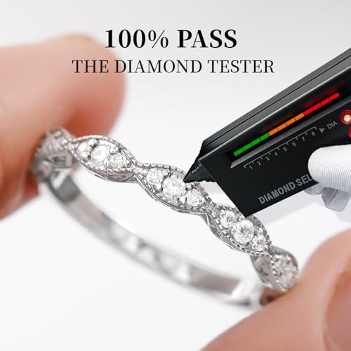RINEY&KY Moissanite Rings for Women VVS Sterling Silver Stackable Wedding Bands Non Tarnish White Gold Plated Hypoallergenic Certified Lab Diamond Eternity Band Size 5-10US4
