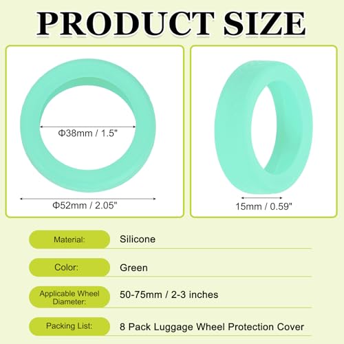 Image of 8Pack Luggage Wheel Protection Cover, Wear Resistant Anti Noise Silicone Protector Cover for 2-3 inch Spinner Wheel for Suitcases Chair Caster Travel, Green