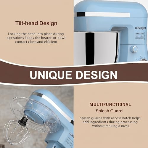 Image of Stand Mixer, 6.5 Quart, 660W, Tilt-Head Food Mixer with 10+ Speeds, Stainless Steel, Multifunctional, for Bread Dough and Cake (Blue)