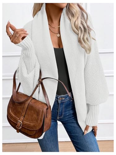Image of GORGLITTER Women's Dolman Long Sleeve Shrugs Cardigan Open Front Shawl Neck Oversized Loose Knit Top White Large