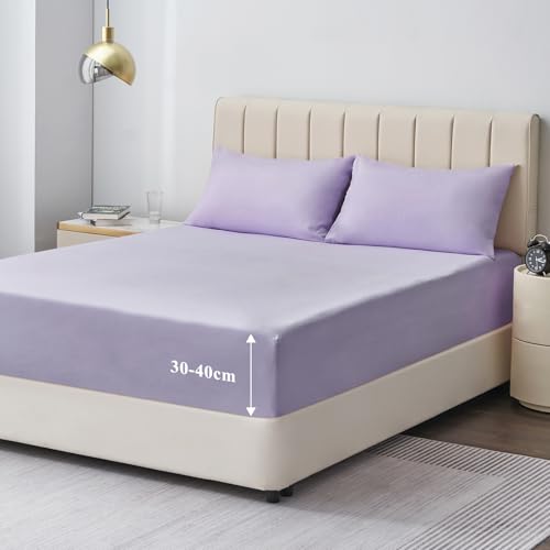 Aisbo Spannbettlaken 160x200cm Bettlaken Boxspringbett - Bett Lila 160x200 aus Premium Mikrofaser, weiches Spannbetttuch 160 x 200 Lavendel Lila Steghöhe 40cm für Wasserbett Bed Fitted Sheet