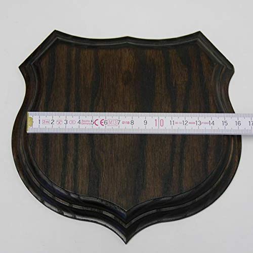 GTK Corna e Trofeo in Legno di KRUMH, 1 x Scudo di Cinghiale, Forma a Scudo, AF 15 cm, con Copertina in Legno di Quercia Massiccio + Grande