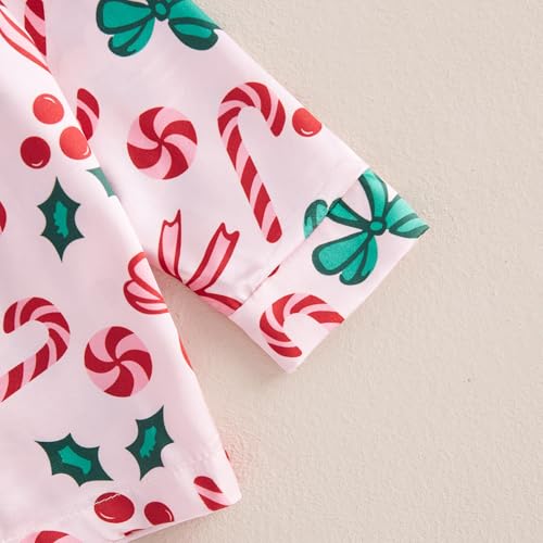 Kids Girls Christmas Valentines Pajamas Cute Print Button Down Tops + Pants Toddler Satin Sleepwear Silk Pajama Set4
