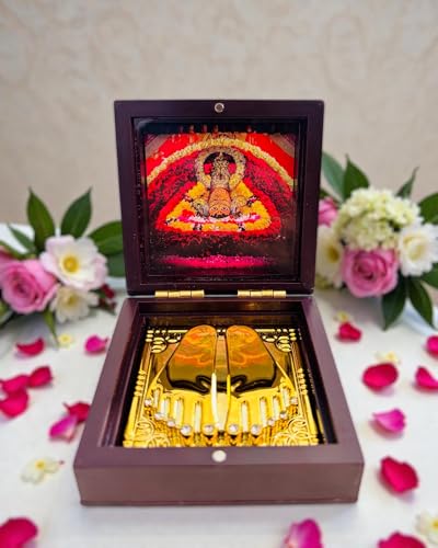 Image of Khatu Shyam Ji Golden Charan Paduka Foldable Mandir | Mini Puja Mandir for Home, Office & Car | Auspicious Spiritual Gift | Religious Gift for Mom & Dad (Khatu Shyam Ji)