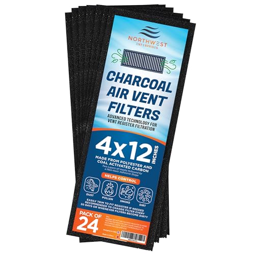 Activated Carbon Air Vent Filters for Home - 4 x 12 Dust Control Floor Vent Filters - Air Filter Freshener for Home Vents to Purify Indoor Air and Homes - Register Filters for Floor Vents (24-Pack)