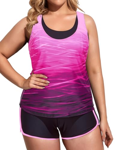 Image of Holipick Women Plus Size Swimsuits - Athletic 3 Piece Tankini with Shorts