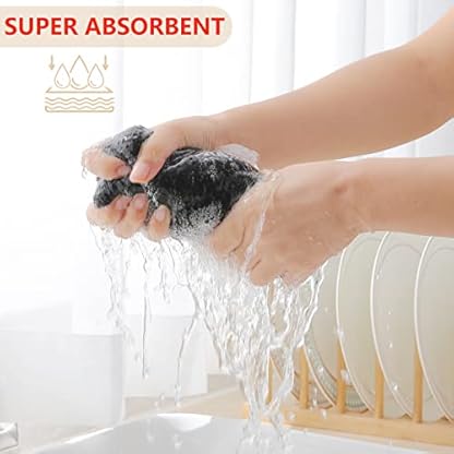 Moosfor Geschirrtücher 100% Baumwolle, 4er Set 32 x 72 cm, Weiche Geschirrhandtücher Küchenhandtücher Saugfähig Küchentücher Dicke Premium Geschirrtuch Spüllappen Putzlappen, Schwarz – Bild 4