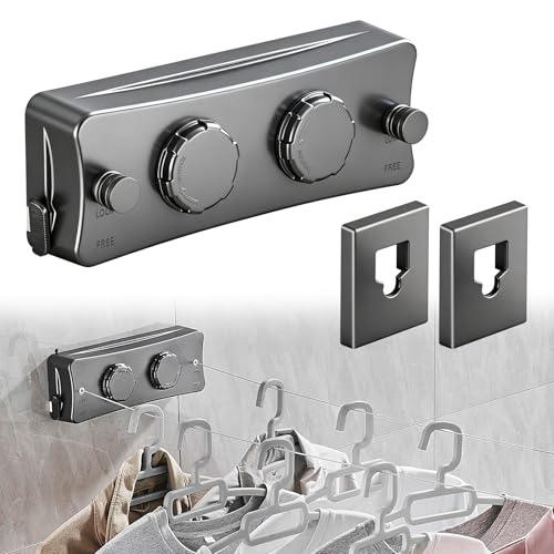 Feelhap Tendedero retráctil, 2 x 5,1 m de acero inoxidable, cuerda de lavandería retráctil, tendedero de pared ahorra espacio, cuerda para ropa retráctil para interiores y exteriores, gris